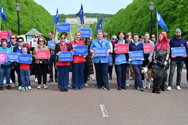 Royal College members of Nursing protest at Stormont in Belfast over pay and conditions