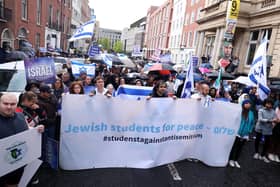 An image from the Dublin pro-Israel demo, as circulated by Ireland Israel Alliance (like the video appended to this story)