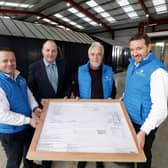 Northern Ireland's Bluefield Houseboats invests in new production facility, creating three new jobs. Pictured with Ulster Bank business development manager Derick Wilson are Bluefield Houseboats operations director Colin Nelson, chairman Tony Reid and technical director Justin Reid