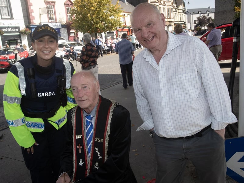 Garda Feena McMenamon with Laird McKinley and Trevor Stone at the Raphoe Parade on Saturday