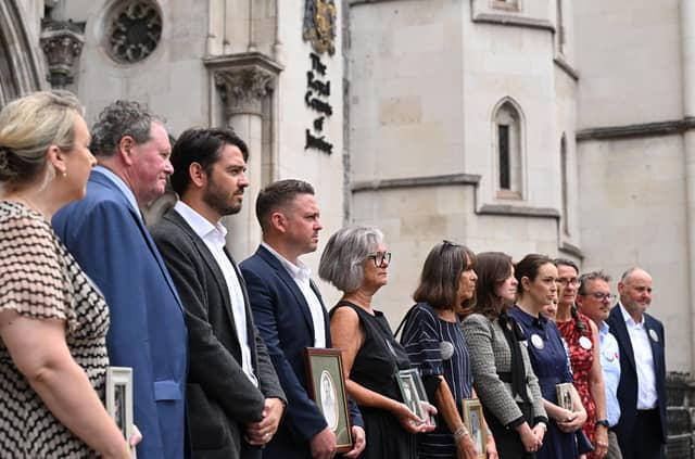 Families from the Chinook Justice Campaign outside the Royal Courts of Justice, central London, ahead of a hearing about whether the families can proceed with a judicial review