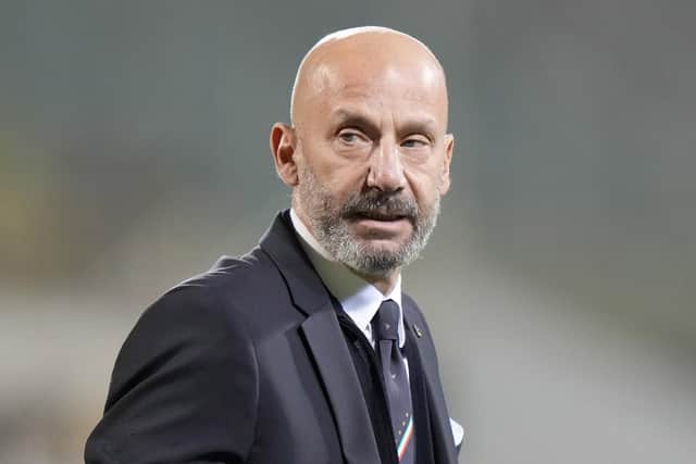 Gianluca Vialli, the former Italy striker who helped both Sampdoria and Juventus win Serie A and European trophies before becoming a player-manager at Chelsea, has died on Friday, Jan. 6, 2023. He was 58. AP Photo/Luca Bruno