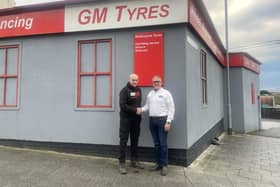 Northern Ireland's Kerrs Tyres Group acquires GM Tyres, expanding a bigger footprint in the tyre industry. Pictured are Glenn McAllister (formerly GM Tyres) and Richard Livingston, Kerrs Tyres Group