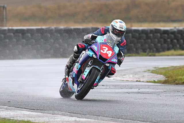 Alastair Seeley splashes through the rain on his IFS Yamaha R1 at Kirkistown on Saturday.