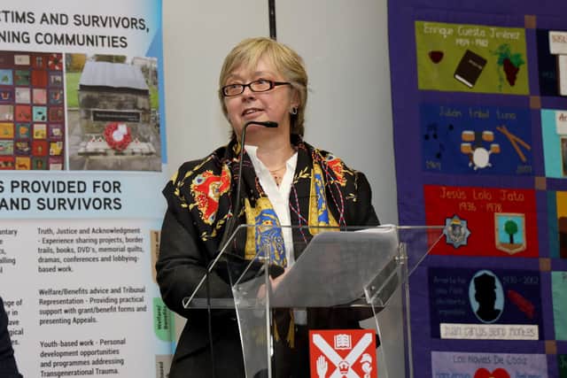 Anne Graham, sister to Edgar Graham, addresses the audience at an Edgar Graham Remembrance seminar held at Riddell Hall, Queen's University on December 7 2019. The seminar, which was addressed by voices such as Ms Graham, Lord Bew, PSNI Assistant chief constable George Clarke, and the then News Letter deputy editor Ben Lowry, focussed on the topic of 'Is our criminal justice system working?' Photo Laura Davison/Pacemaker Press