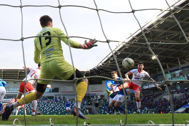 A great angle of Matthew Clarke's goal for Linfield against Newry City