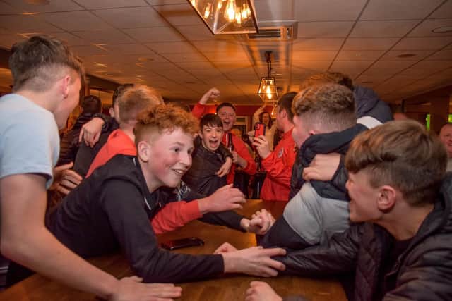 Pacemaker Press 13/04/23 
Larne Fans watched Glentoran score a late goal to secure a 1-1 draw against Linfield. Larne now need a result against Crusaders on Friday night to clinch the Gibson Cup.
Pic Pacemaker