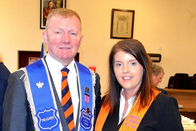 Sister Stephanie Purcell from Daughters of Dalriada WLOL 234 and her partner Brother Kyle Thompson, Treasurer of Portballintrae Royal Blues LOL 1142