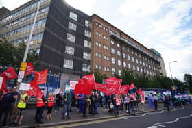 Members of health trade unions take part in a protest outside the Royal Victoria Hospital in Belfast in August, to demand a pay increase to help protect workers from the cost-of-living crisis. Picture date: Wednesday August 24, 2022