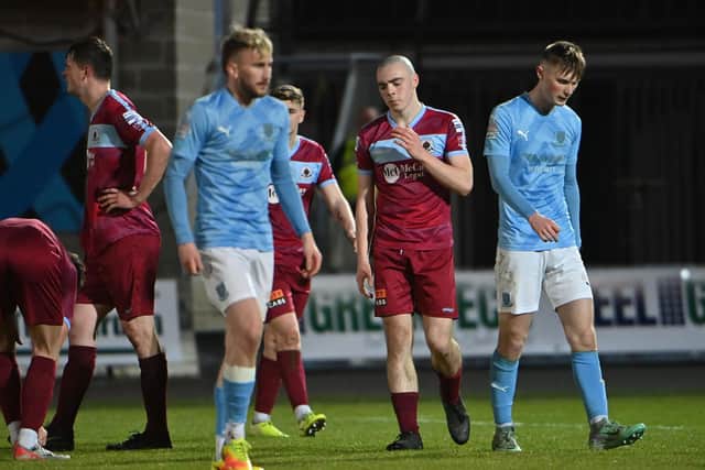 Sports Direct Premiership - 3rd May 2024Premier league  play off match between Ballymena United  and Insititute at Warden Street .Institute’s  Oisin Devlin gets sent offMandatory Credit INPHO/Presseye/Stephen Hamilton