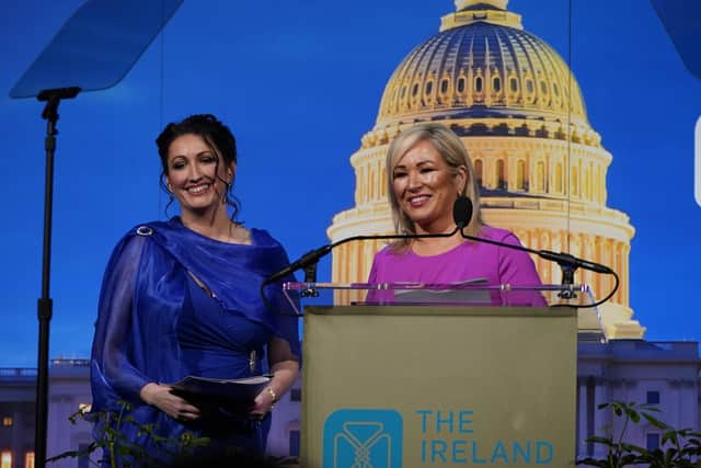 Northern Ireland First Minister Michelle O'Neill and Deputy First Minister Emma Little-Pengelly attend the Ireland Funds 32nd National Gala, at the National Building Museum in Washington, DC