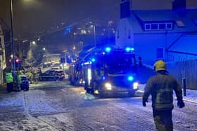 General view of the Emergency services Creggan Hill, Derry / Londonderry after heavy snow and icy conditions in the area meant cars were unable to use the road.

Photo by Lorcan Doherty / Press Eye.