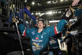 Belfast Giants' man of the match Ben Lake at Saturday nights Elite Ice Hockey League game at the SSE Arena, Belfast.  Photo by Photo by Darren Kidd/Presseye