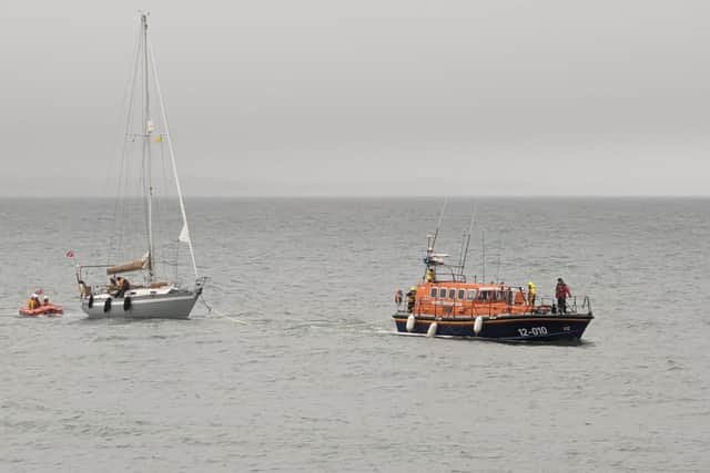 The yacht was stopped from drifting into rocks. Photo courtesy of Newcastle RNLI