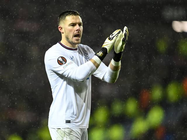 Rangers' Jack Butland at full time during a UEFA Europa League Round of 16 second leg match against Benfica at Ibrox