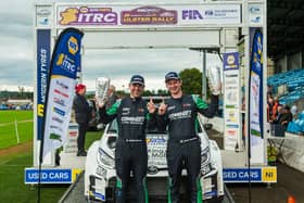 Josh Moffett (right) and Andy Hayes (left) win their first ever Ulster Rally