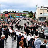 The funeral of IRA leader Bobby Storey in Belfast in June 2020. Handwritten notes relating to a meeting of the Stormont executive following the funeral have now been handed in to the UK Covid-19 Inquiry. Previously the inquiry had been told the notes were missing