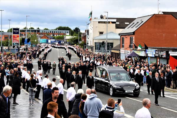 The funeral of IRA leader Bobby Storey in Belfast in June 2020. Handwritten notes relating to a meeting of the Stormont executive following the funeral have now been handed in to the UK Covid-19 Inquiry. Previously the inquiry had been told the notes were missing