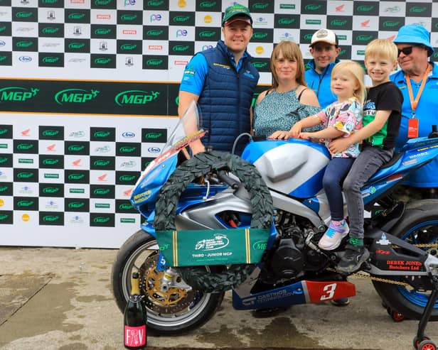 Daniel Ingham at the Manx Grand Prix in 2024 after finishing third in the Junior race. (Photo by Pacemaker Press)