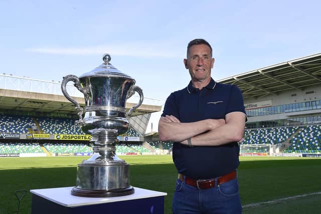 Crusaders manager Stephen Baxter ahead of last year's Irish Cup final