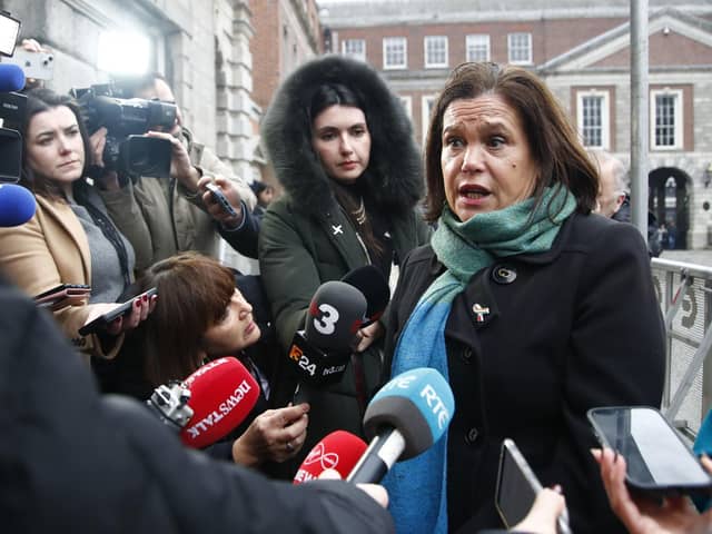 Sinn Fein President Mary Lou McDonald at Dublin Castle for the count in the twin referenda to change the Irish constitution. Both were clearly heavily defeated even before counting was over, yet SF supported a yes vote for both, putting them on the losing side. Pic : Damien Storan/PA Wire