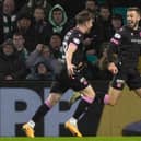 St Mirren's Conor McMenamin celebrates after making it 1-0 during a cinch Premiership match between Celtic and St Mirren in Glasgow, Scotland. (Photo by Alan Harvey / SNS Group)