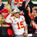 Kansas City Chiefs quarterback Patrick Mahomes celebrates victory following Super Bowl LVII held at State Farm Stadium in Glendale. (Photo by Anthony Behar/PA Images)