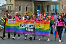 Representatives of Ulster University Students Union taking part in the Foyle Pride Parade in Londonderry in July.