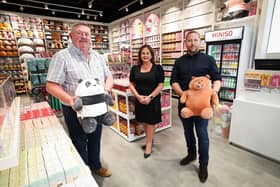Lifestyle retailer Miniso has revealed plans to open in three more locations by 2025 as part of a major expansion plan supported by Ulster Bank. Pictured are Leona McNicholl, senior relationship manager in Ulster Bank’s commercial banking team, pictured with franchisees Trevor Finlay and Stuart Dixon at the opening of the new store in the Tower Centre, Ballymena