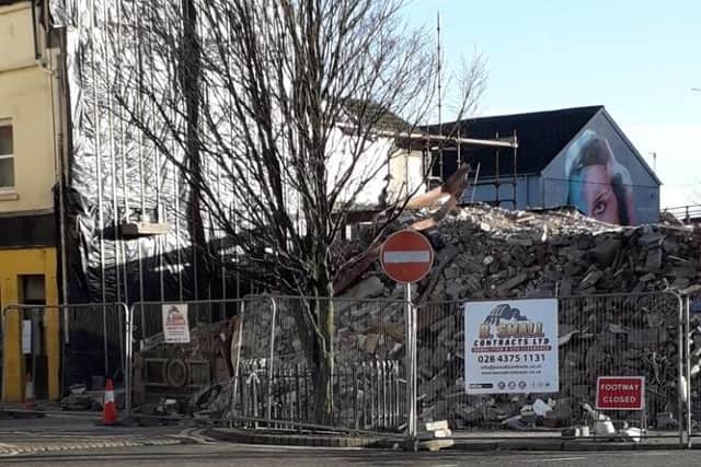 The demolition of the Thatch pub in Larne
