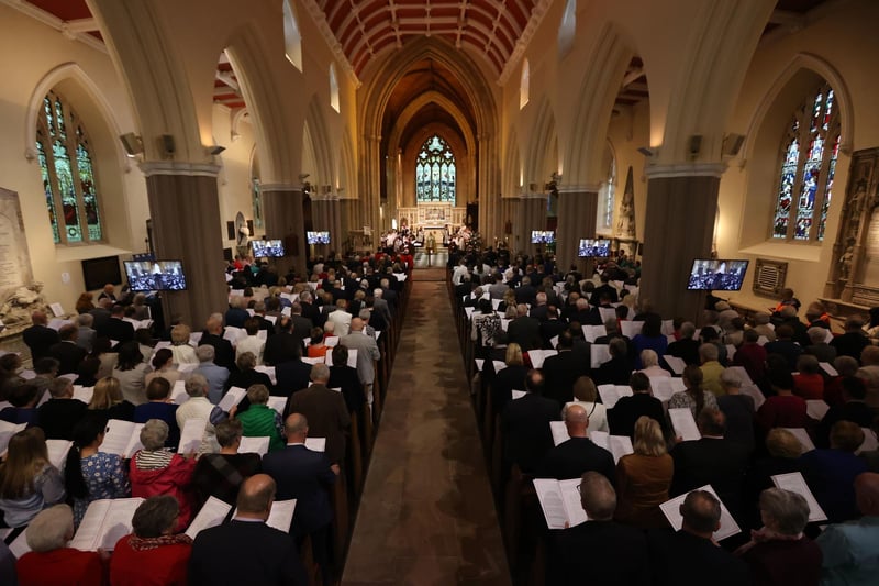 The congregation during a Service of Thanksgiving in preparation for the Coronation of King Charles III at St Patrick's Cathedral, Armagh.