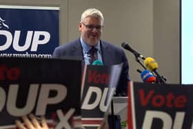 Gavin Robinson speaking during a DUP meeting in Lisburn, where he was ratified as the party's new leader