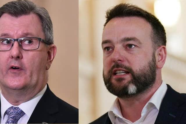 Sir Jeffrey Donaldson and Colum Eastwood; the latter said he is unsure of the DUP's motivation for keeping out of Stormont