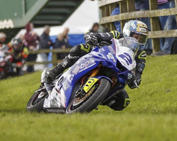 Dean Harrison won the feature Steve Henshaw Gold Cup race at Oliver's Mount in Scarborough on Sunday on the BPE by Russell Racing Yamaha. Picture: Peter-John Leverton