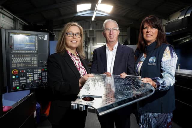 Green Energy Engineering Limited, based in Dromore, has received £500,000 funding from Bank of Ireland UK to enable them to fulfil a number of public sector contracts to de-carbonise schools and universities in GB and facilitate future growth in Northern Ireland and Republic of Ireland. Pictured are Diane McCall, senior business manager, Bank of Ireland UK with George Higginson, managing director NI and UK Strategic Partnerships, Bank of Ireland UK and Diane Morrow, general manager, Green Energy Engineering