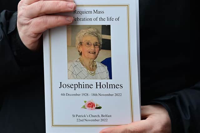 Family and Friends at the funeral of Josie Holmes  who died aged 93 , at St Patrick’s Church in Belfast on Tuesday.
Josie the mother of TV presenter Eamonn Holmes.
Pic Colm Lenaghan/Pacemaker