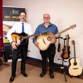 Minister of State for Northern Ireland, Steve Baker, flew into Inspire Business Park, Dundonald to congratulate Iain Wilson, chief executive of IBC- Music on winning the
prestigious Kings Award for Enterprise