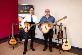 Minister of State for Northern Ireland, Steve Baker, flew into Inspire Business Park, Dundonald to congratulate Iain Wilson, chief executive of IBC- Music on winning the
prestigious Kings Award for Enterprise