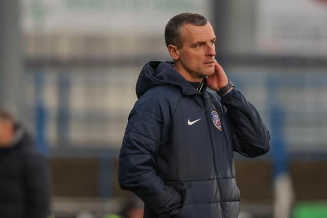 Coleraine manager Oran Kearney pictured during Saturday's contest against Dungannon Swifts