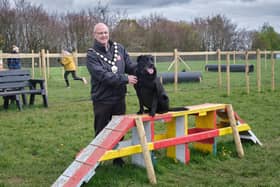 Chair of Mid Ulster Council Councillor Dominic Molloy at the new dog park at Dungannon Park