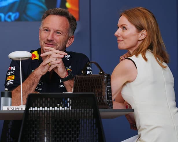 Christian Horner with his wife Geri pictured before the Bahrain Grand Prix on Saturday