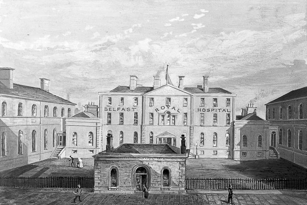 Royal Belfast Hospital: the courtyard. Watercolour. Credit: Wellcome Library, London. Wellcome Images