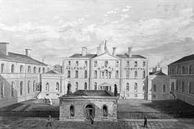 Royal Belfast Hospital: the courtyard. Watercolour. Credit: Wellcome Library, London. Wellcome Images