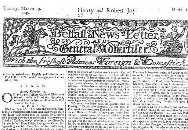 An old News Letter front page from March 1749