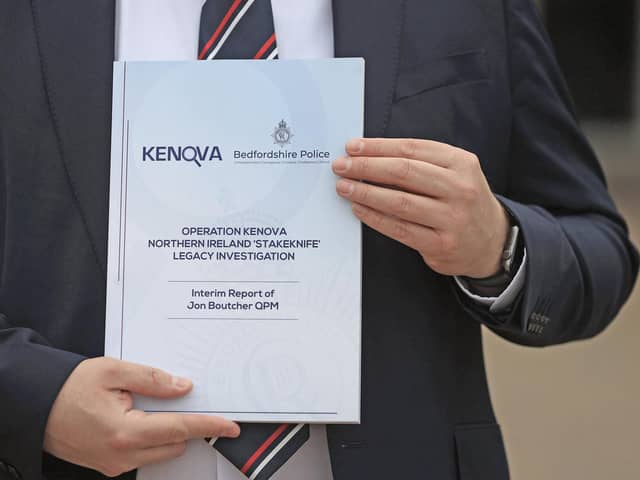 The front cover of the Operation Kenova Interim Report into Stakeknife, the British Army's top agent inside the IRA in Northern Ireland during the Troubles, at Stormont Hotel in Belfast. Kenova has probed the activities of the agent Stakeknife within the Provisional IRA. Stakeknife was part of the terror group's internal security unit and Kenova examined crimes such as murder and torture, and the role played by the security services, including MI5