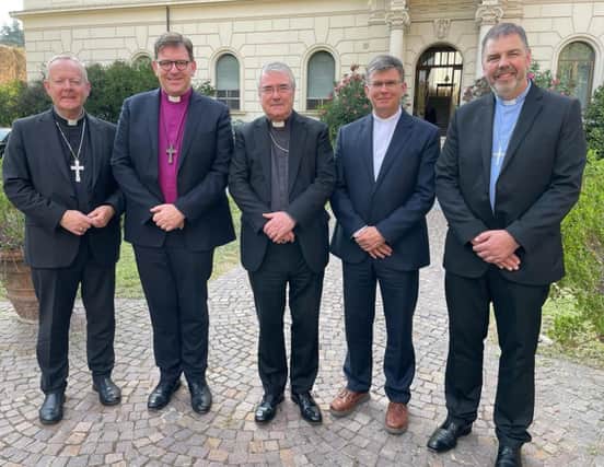 The Church Leaders Group (Ireland) Left to right: Most Rev Eamon Martin, Roman, Roman Catholic Archbishop of Armagh and Primate of all Ireland, Rt Rev Andrew Forster, President of the Irish Council of Churches, Most Rev John McDowell, Church of Ireland Archbishop of Armagh and Primate of all Ireland, Rt Rev Dr Sam Mawhinney, Moderator of the Presbyterian Church in Ireland, and Rev David Turtle, President of the Methodist Church in Ireland.