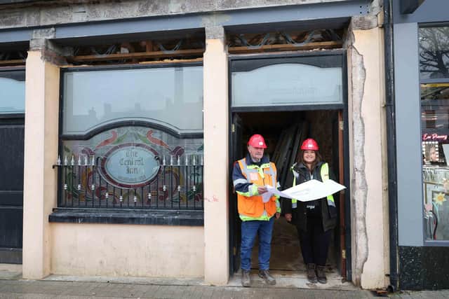 Magherafelt Oakleaf Group has acquired The Central Inn in Cookstown. Pictured are Neil McCloy, site manager and Nicolette Campbell, quantity surveyor, of Oakleaf Contracts overseeing the major refurbishment which will see the venue transformed into ‘The 40 Thieves’, an Irish-American style pub that promises to give patrons ‘a taste of the 19th century Big Apple’