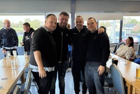 Paul McElvenna pictured with friends and Dungannon Swifts manager Rodney McAree. (Photo by Paul McElvenna)