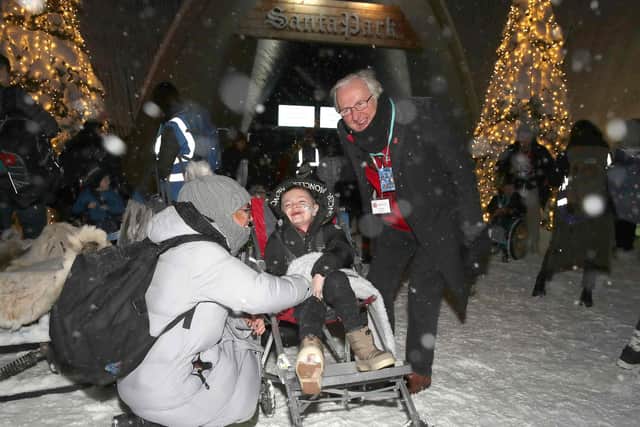 Colin Barkley, Chair of NI Children to Lapland and Days to Remember Trust is with Teresa Moore and Paul Brooks as the arrive at Santa Park in Lapland. Pic by Declan Roughan dvrphoto@me.com
