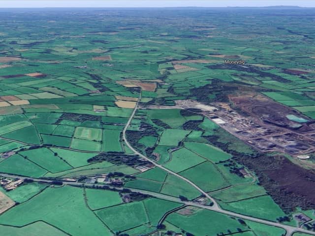 The countryside surrounding Cullyrammer Road (centre), looking north (Google Maps)